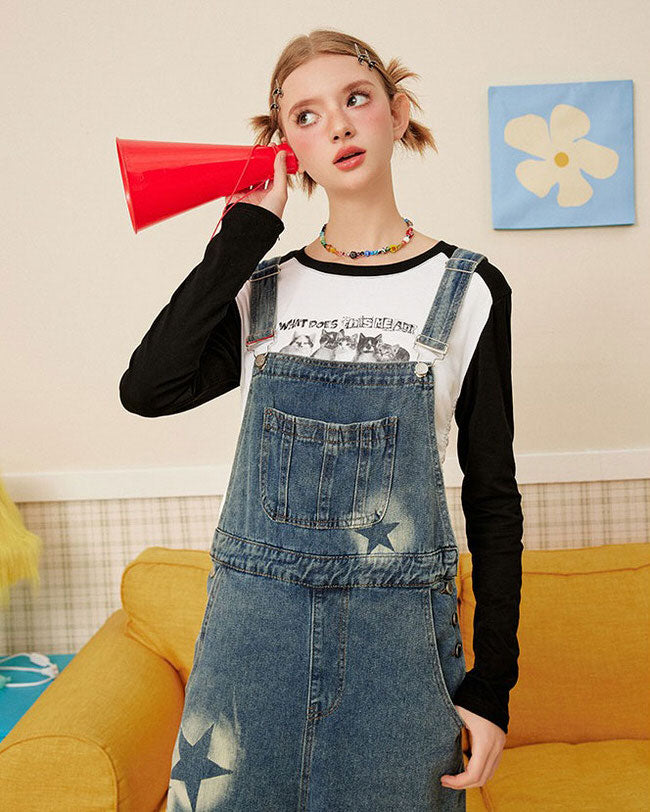 Y2K Star Denim Overalls