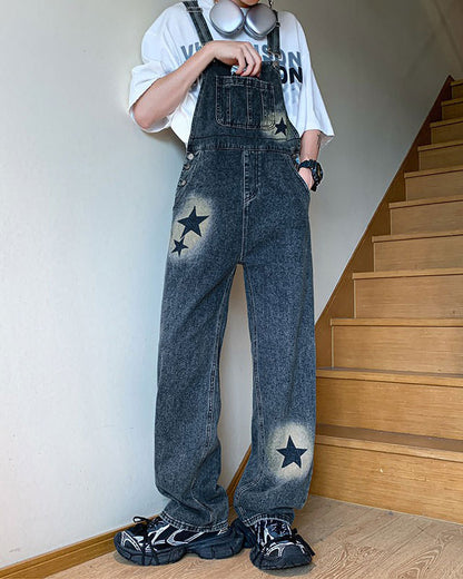 Y2K Star Denim Overalls