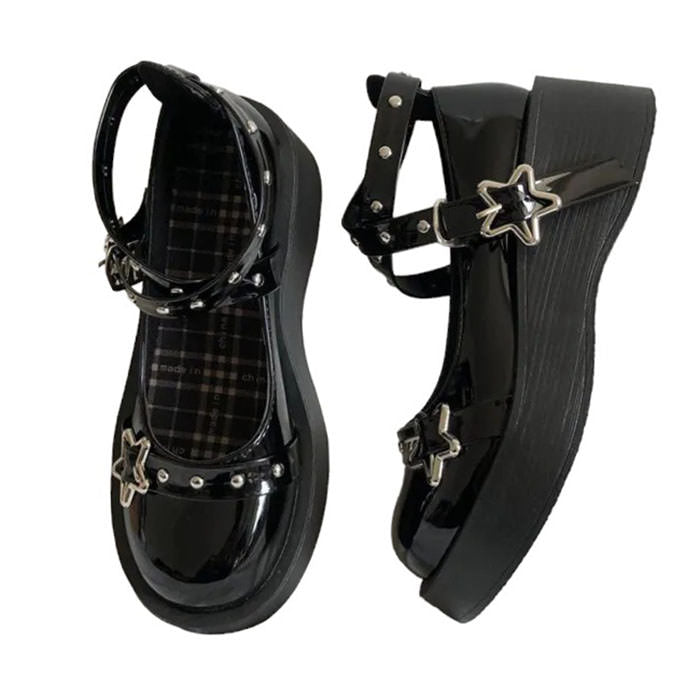 Star Black Platform Sandals