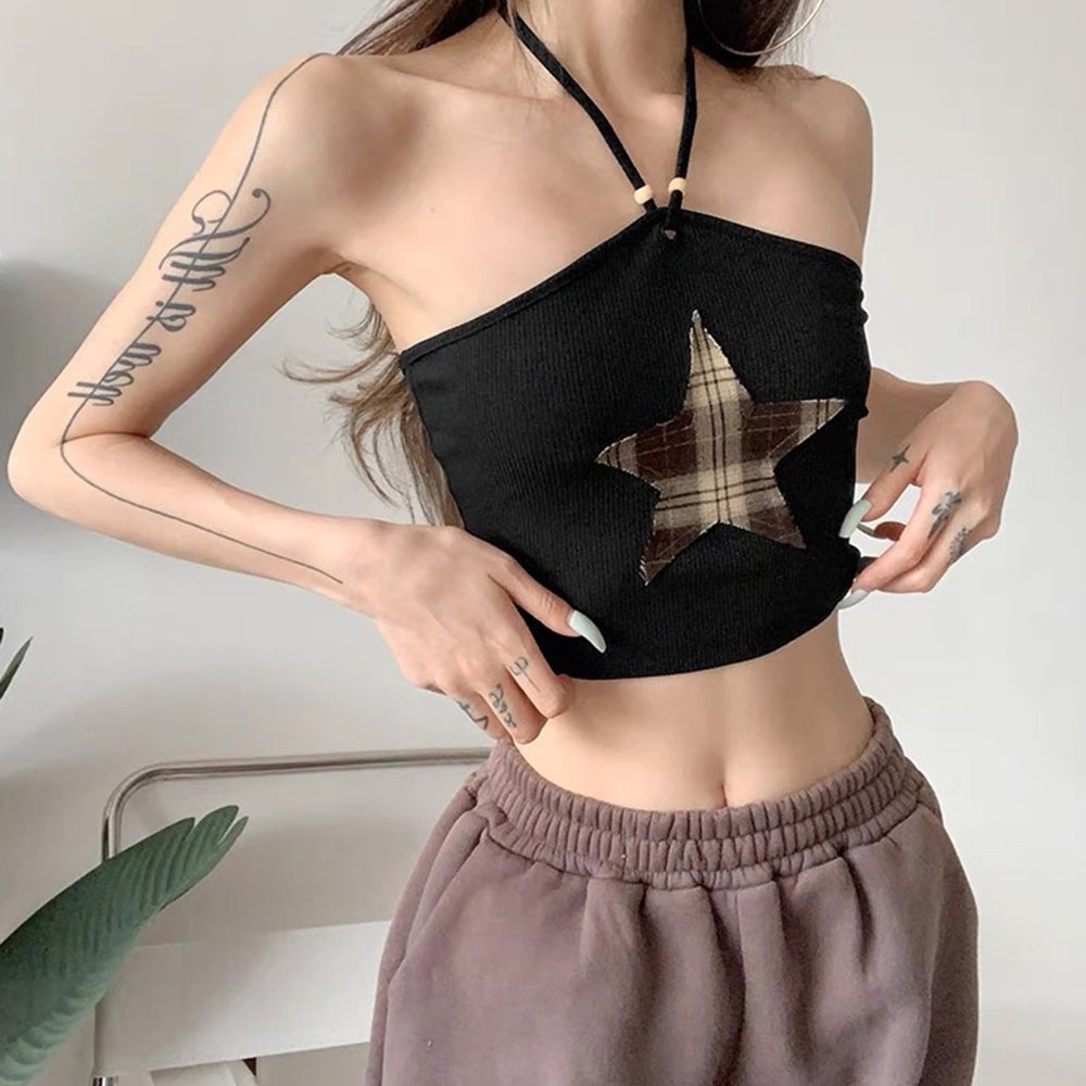 Y2K Star Patch Halter Crop Top