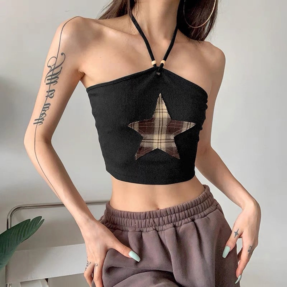 Y2K Star Patch Halter Crop Top