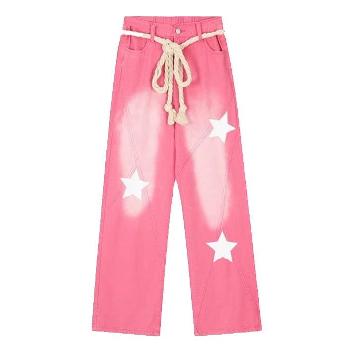 Star Print Y2K Pink Jeans