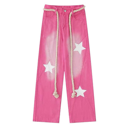 Star Print Y2K Pink Jeans