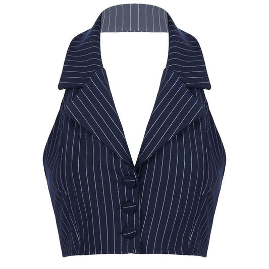 Stripe Lies Halter Tailored Vest