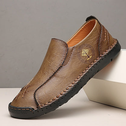 Faux Moccasins Men's Handmade Genuine Beige – Leather