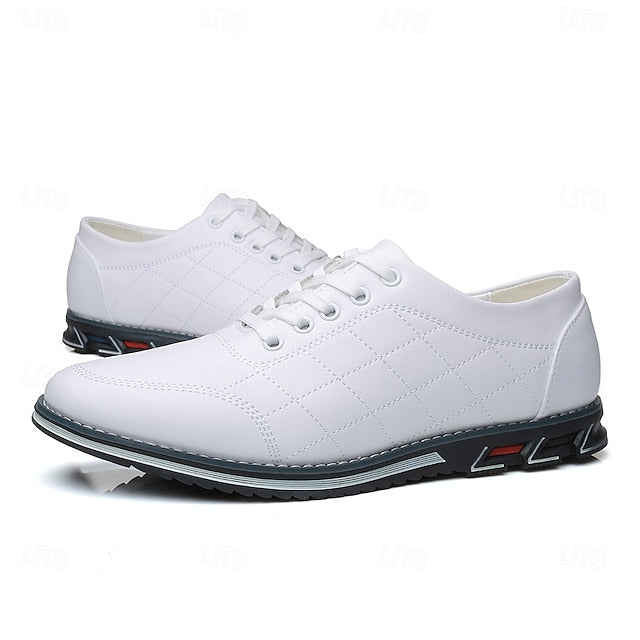 Stylish Leather Sneakers Faux Blue Quilted Lace-Up Men's -