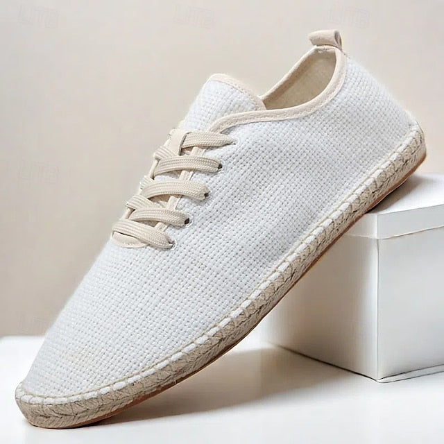 Men's Beige Shoes with Lace-Up Rope Espadrille Jute Canvas