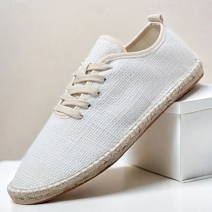 Men's Beige Shoes with Lace-Up Rope Espadrille Jute Canvas