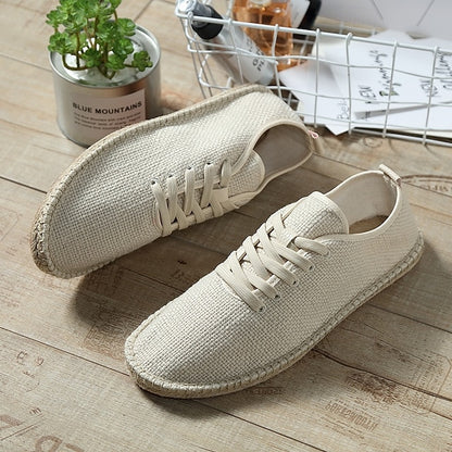 Men's Beige Shoes with Lace-Up Rope Espadrille Jute Canvas