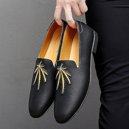 Shoes Men's Feather - Leather White with Loafers Faux Prom