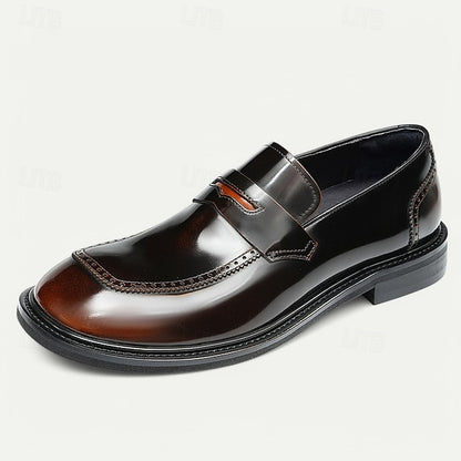 Cowhide Black with Men's Slip-On Premium Loafers Decorative