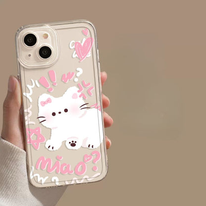 Transparent Cute Cat and Puppy Phone Case - iPhone 15