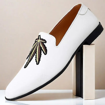 Shoes Men's Feather - Leather White with Loafers Faux Prom