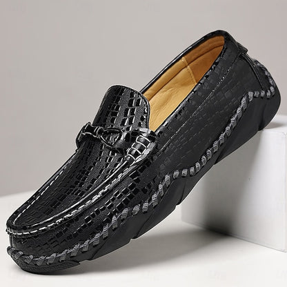 Black Driving – Loafers Textured Men’s Moc-Toe Crocodile