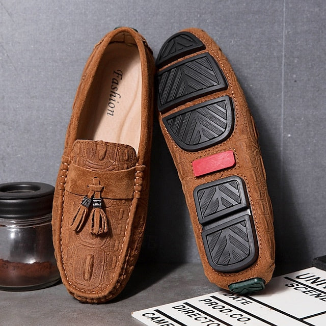Detail Faux with Suede Tassel Men's and Brown Loafers