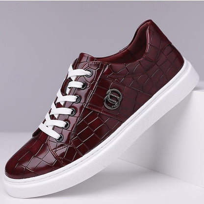 Leather Pattern Sneakers Faux with Crocodile Burgundy Men's