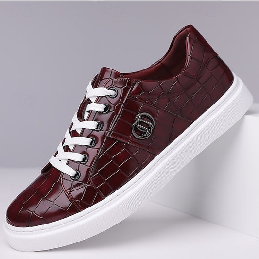 Leather Pattern Sneakers Faux with Crocodile Burgundy Men's
