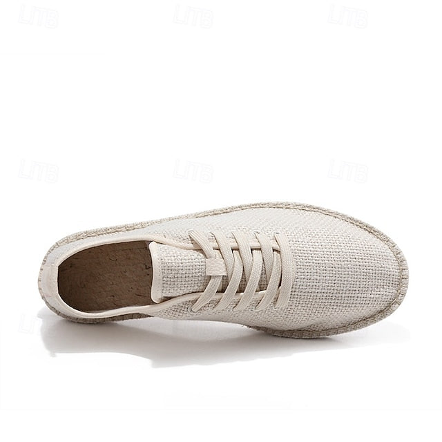 Men's Beige Shoes with Lace-Up Rope Espadrille Jute Canvas