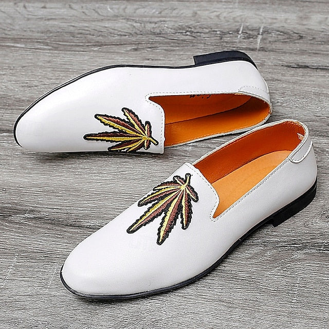 Shoes Men's Feather - Leather White with Loafers Faux Prom
