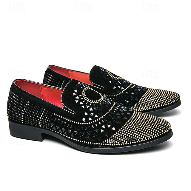 Velvet Studded Black Men's - Spiral Prom with Loafers Shoes