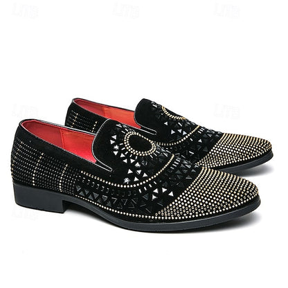 Velvet Studded Black Men's - Spiral Prom with Loafers Shoes