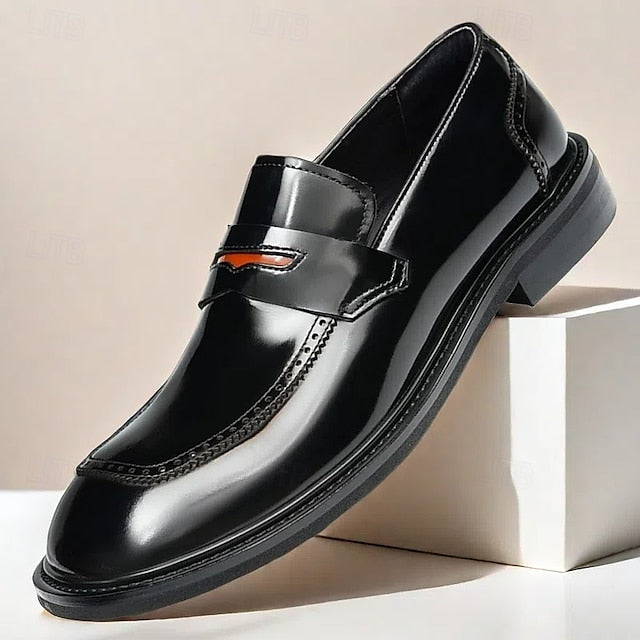 Cowhide Black with Men's Slip-On Premium Loafers Decorative