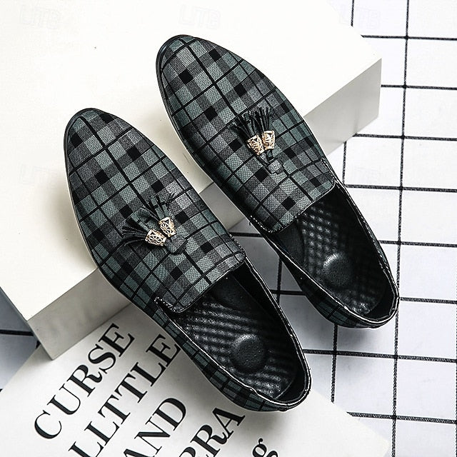 Plaid Men's Decoration Loafers Tassel – Elegant with