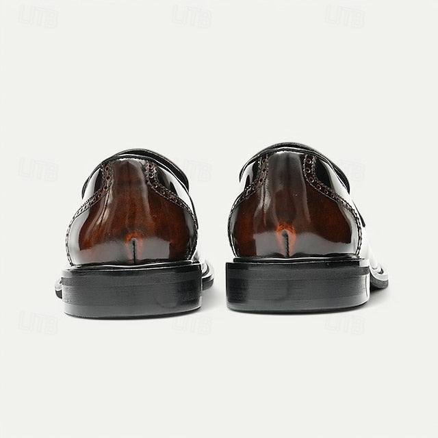 Cowhide Black with Men's Slip-On Premium Loafers Decorative