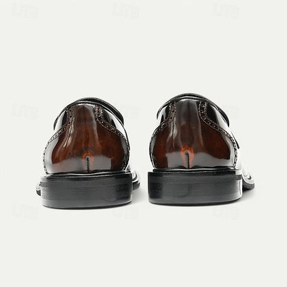 Cowhide Black with Men's Slip-On Premium Loafers Decorative