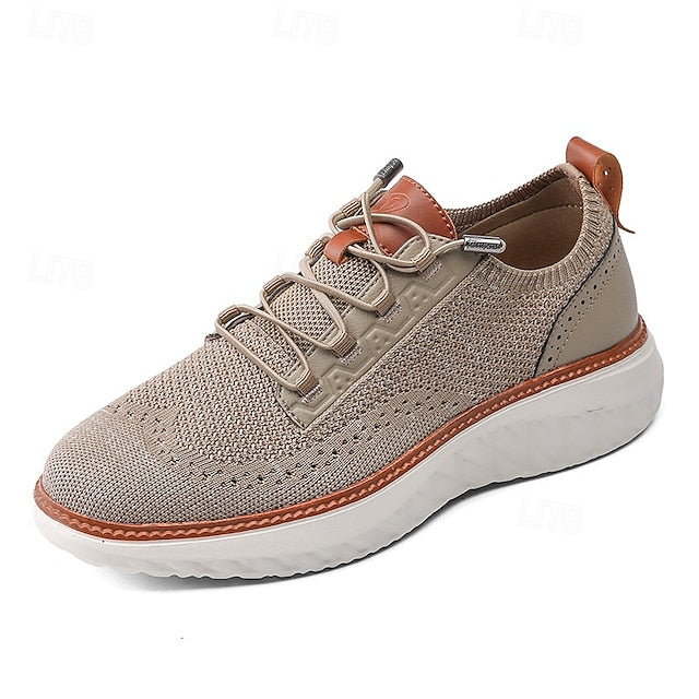 with Knit Shoes Sneakers Lace-Up Beige Men's Lightweight