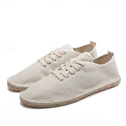 Men's Beige Shoes with Lace-Up Rope Espadrille Jute Canvas