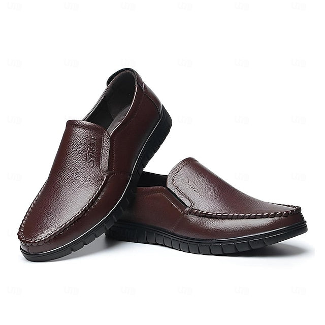 Cowhide Black with Men's Slip-On Premium Loafers Decorative