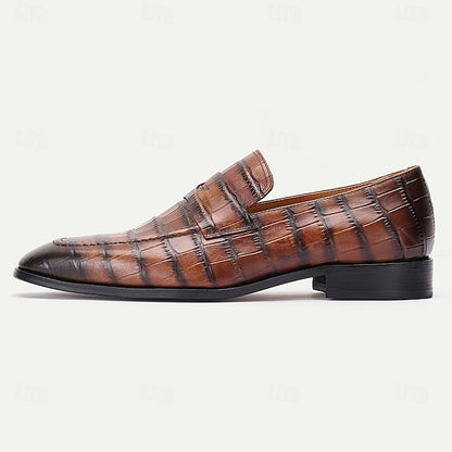 Pattern Shoes Men's - Brown Crocodile Classic Leather Dress