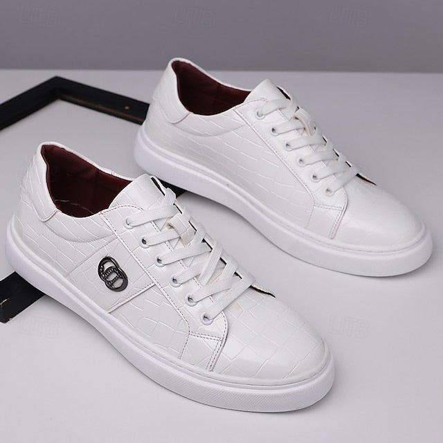 Leather Pattern Sneakers Faux with Crocodile Burgundy Men's