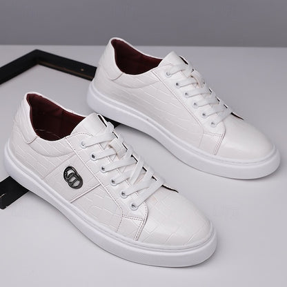 Leather Pattern Sneakers Faux with Crocodile Burgundy Men's