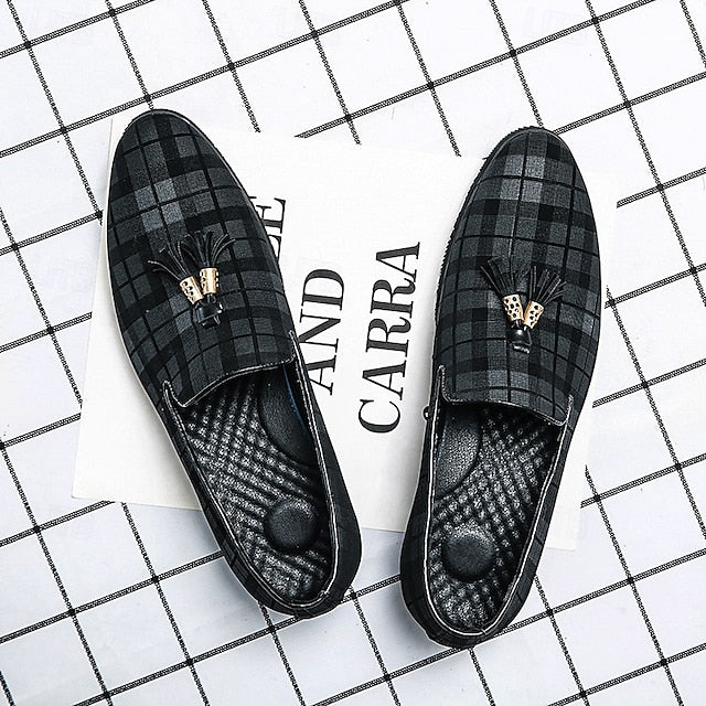 Plaid Men's Decoration Loafers Tassel – Elegant with