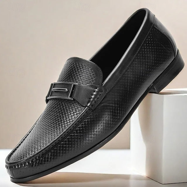 Men's – Black Premium Textured Leather 100% Loafers