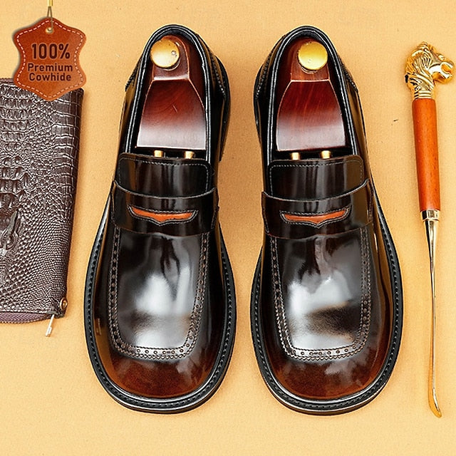 Cowhide Black with Men's Slip-On Premium Loafers Decorative
