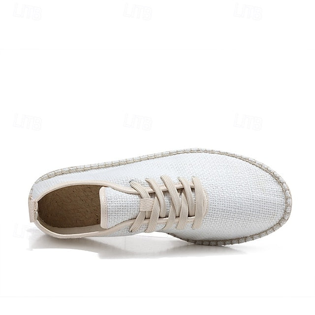 Men's Beige Shoes with Lace-Up Rope Espadrille Jute Canvas
