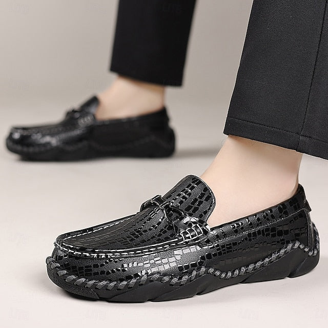 Black Driving – Loafers Textured Men’s Moc-Toe Crocodile