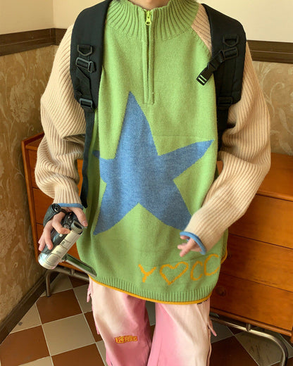 Y2K Star Print Zip Up Up Jumper