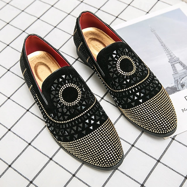 Velvet Studded Black Men's - Spiral Prom with Loafers Shoes