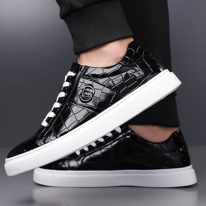 Leather Pattern Sneakers Faux with Crocodile Burgundy Men's