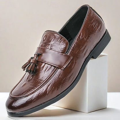 Crocodile Leather Faux with Green Loafers Men's Embossed