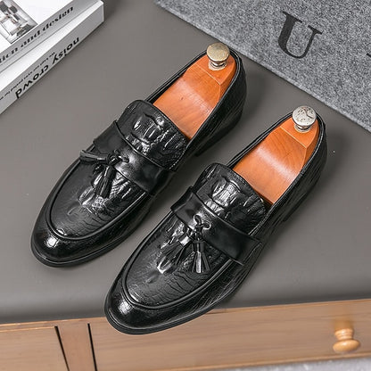 Crocodile Leather Faux with Green Loafers Men's Embossed