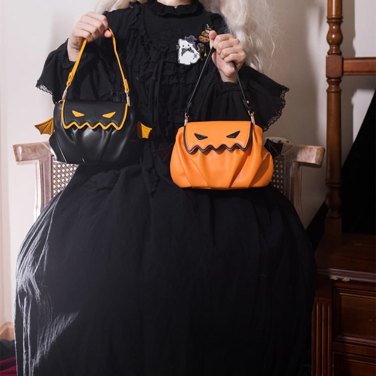 Halloween Orange Pumpkin Bat Wings Tote Bag