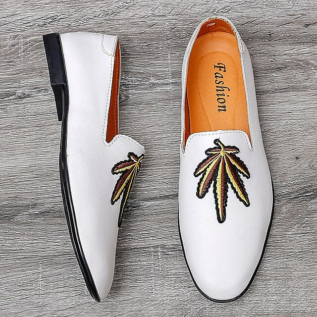 Shoes Men's Feather - Leather White with Loafers Faux Prom