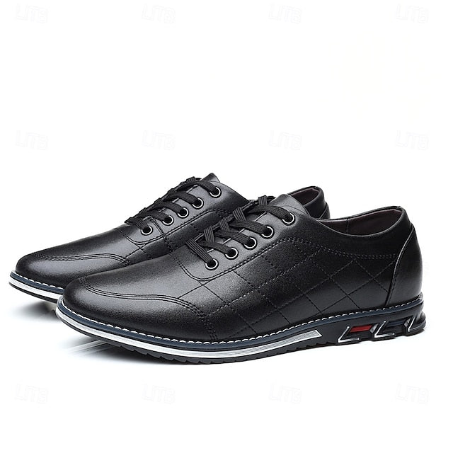 Stylish Leather Sneakers Faux Blue Quilted Lace-Up Men's -