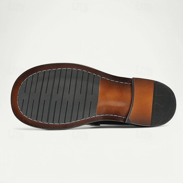 Cowhide Black with Men's Slip-On Premium Loafers Decorative