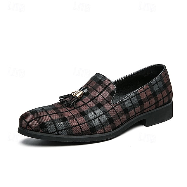 Plaid Men's Decoration Loafers Tassel – Elegant with